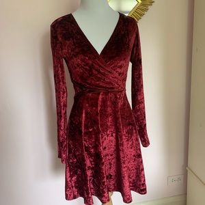 Maroon Velvet Long Sleeve Dress